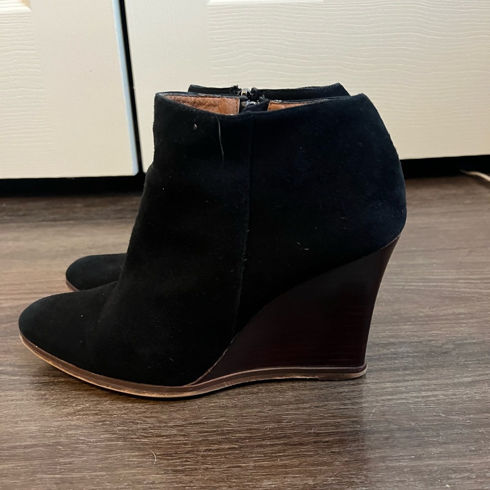 Black suede bootie wedges